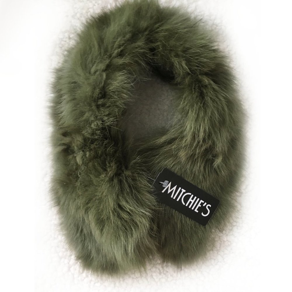 GENUINE LUXURIOUS FOX FUR COLLAR SCARF green wrap